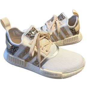 Adidas NMD_R1 Women Sneakers white Gold Cream Leopard Crystal FZ1018 Size 8